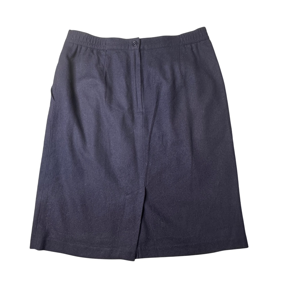 Vintage Sag Harbor Skirt Womens 16 Navy Blue 100% Pure‎ Wool Knee Length Pencil